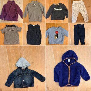 Lot of 10 baby clothes. Size 18 months. Jackets, hoodies, sweaters, sweatshirts